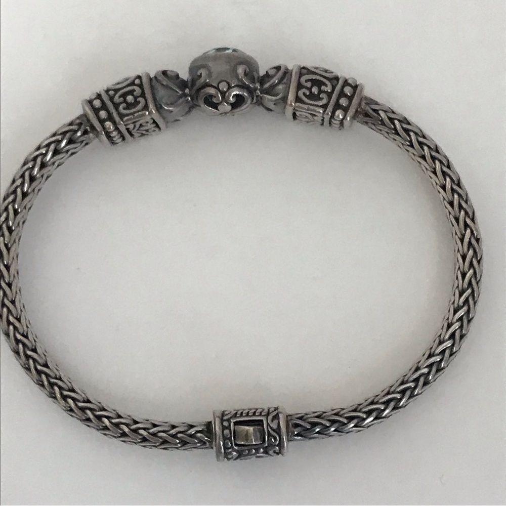 Vintage KC Indo Sterling Silver Blue Topaz Amethyst Spiga Wheat Bracelet 8" 35 g - Picture 12 of 16